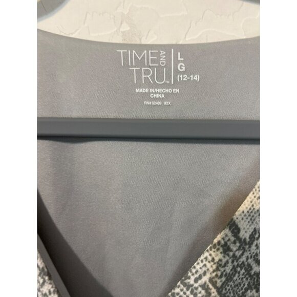 Time and Tru Sz L 12-14 Flutter Sleeve Midi Dress Tie Side Waist Lined Grey Anim - Picture 3 of 7